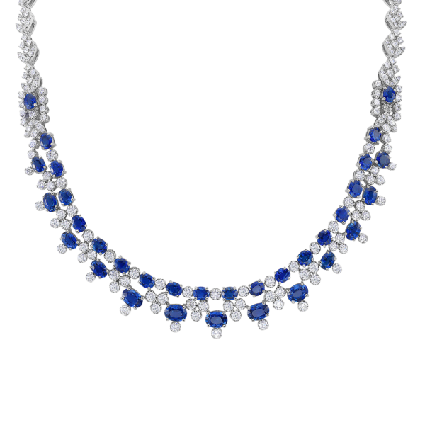 Oval Sapphire and Diamond Necklace in 18k White Gold