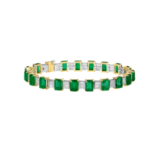 Emerald and Diamond Baguette Bracelet in 18k Yellow Gold