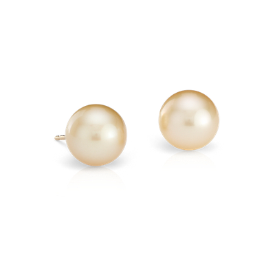 Golden South Sea Cultured Pearl Stud Earrings in 18k Yellow  Gold (9.4mm)