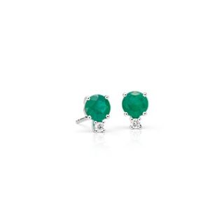 Emerald and Diamond Stud Earrings in 18k White Gold (5mm)