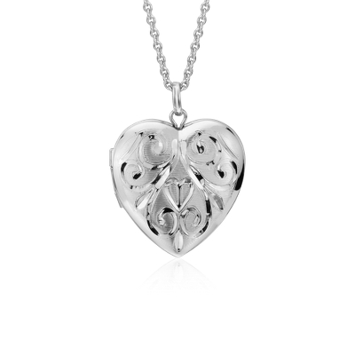 18" Hand-Engraved Heart Locket in Sterling Silver