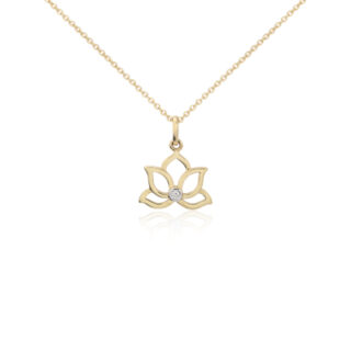 Mini Lotus Diamond Pendant in 14k Yellow Gold
