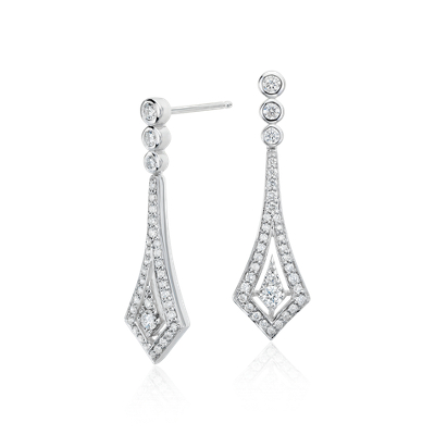 Deco Drop Diamond Earrings in 14k White Gold (1/2 ct. tw.)