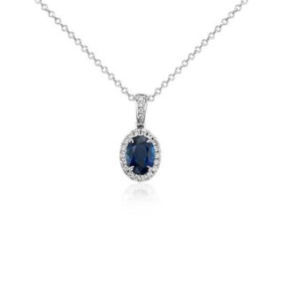 Oval Sapphire and Diamond Micropavé Pendant in 14k White Gold (7x5mm)