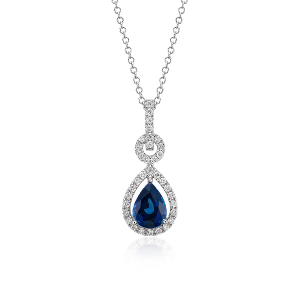 Floating Sapphire and Diamond Pear Pendant in 14k White Gold (8x6mm)