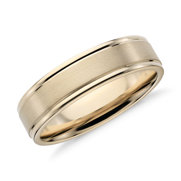 Brushed Inlay Wedding Ring in 18k Yellow Gold (6mm)