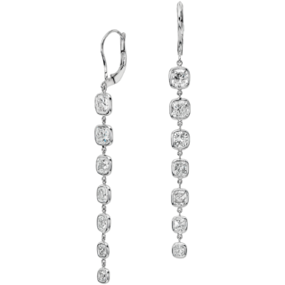 Cushion-Cut Bezel-Set Diamond Drop Earrings in 18k White Gold (6 ct. tw.)