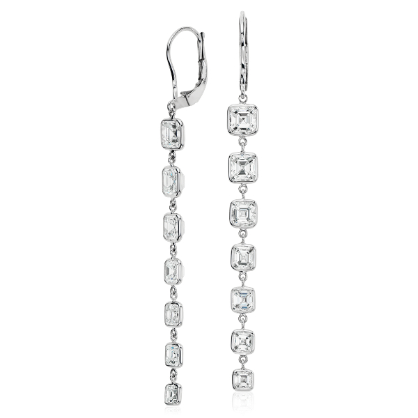 Asscher-Cut Bezel-Set Diamond Drop Earrings in 18k White Gold (6 ct. tw.)