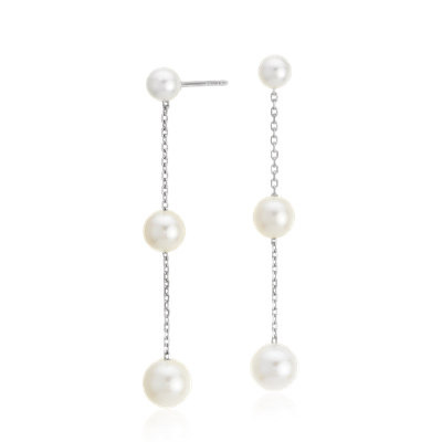 Freshwater Cultured Pearl Triple Drop Earrings in 14k White Gold