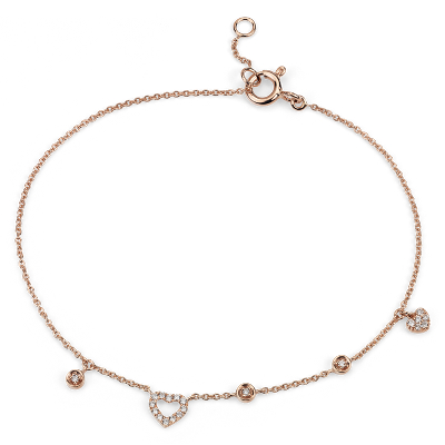 Mini Diamond Asymmetrical Heart Bracelet in 14k Rose Gold (1/10 ct. tw.)