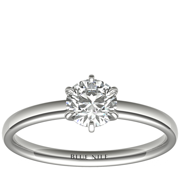 1/2 Carat Ready-to-Ship Six-Prong Low Dome Comfort Fit Solitaire Engagement Ring in 14k White Gold (2mm)