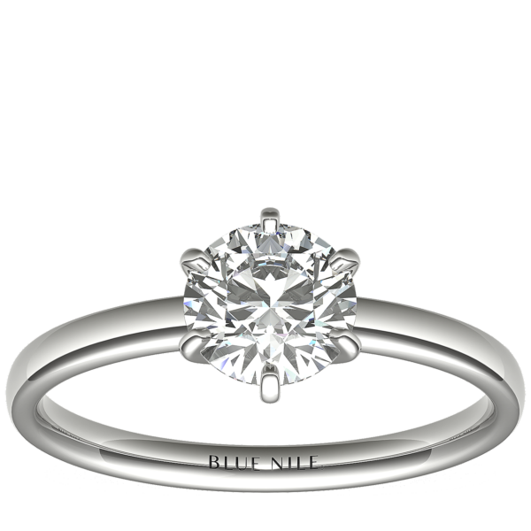 3/4 Carat Ready-to-Ship Six-Prong Low Dome Comfort Fit Solitaire Engagement Ring in 14k White Gold (2mm)