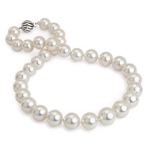 White South Sea Cultured Pearl Strand with Cage Clasp in 18k White Gold (11-13.9)