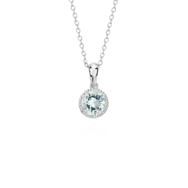 Aquamarine Rope Pendant in Sterling Silver (7mm)