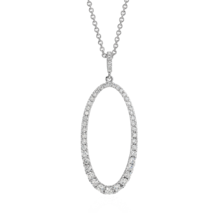 Long Oval Diamond Pendant in 14k White Gold - 30" (1.5 ct. tw.)