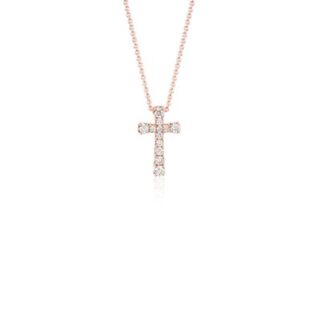 Petite Diamond Cross Pendant in 14k Rose Gold (1/10 ct. tw.)