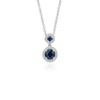 Isola Sapphire and Diamond Halo Pendant in 14k White Gold (5mm)