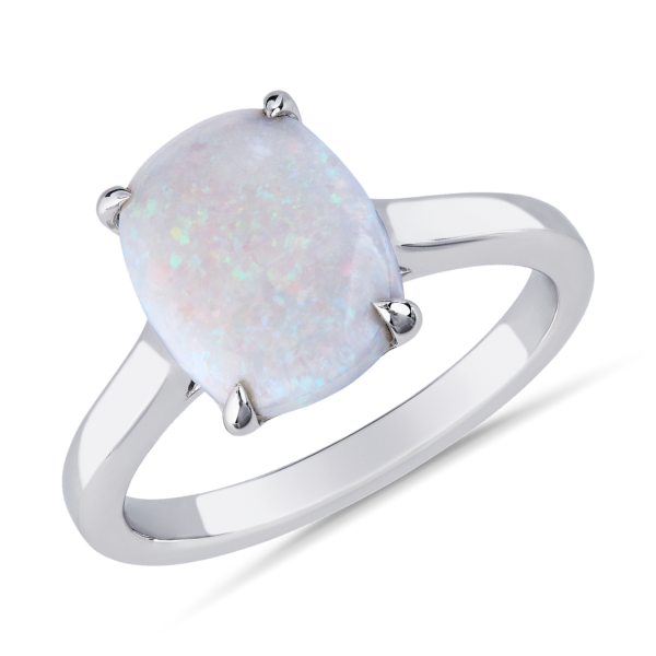 Opal Cushion Cocktail Ring in 14k White Gold (10x8mm)