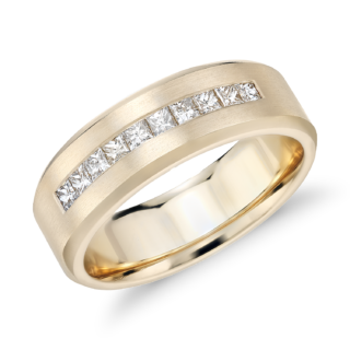 Princess-Cut Channel-Set Diamond Wedding Ring in 14k Yellow Gold (7 mm