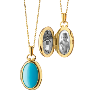 Monica Rich Kosann Petite Turquoise and Mother of Pearl Locket Pendant in 18k Yellow Gold