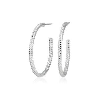 Medium Shimmer Cut Hoop Earrings in Platinum