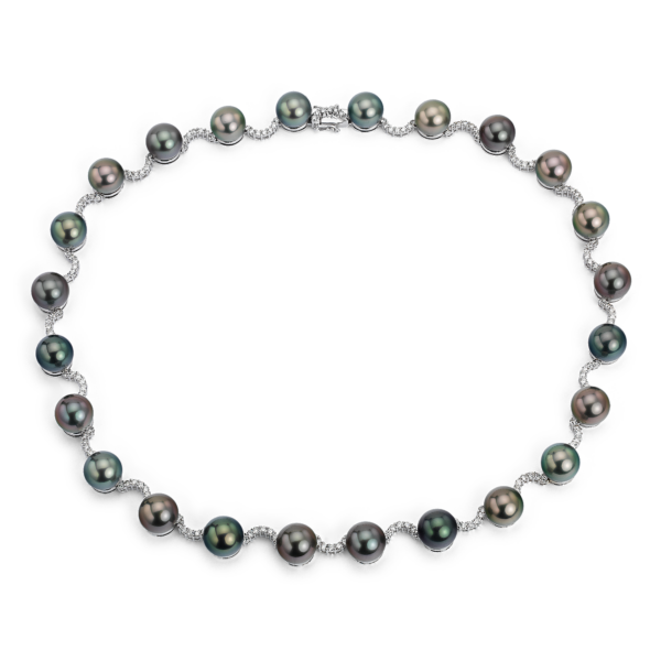 Tahitian Cultured Pearl and Diamond Necklace in 18k White Gold