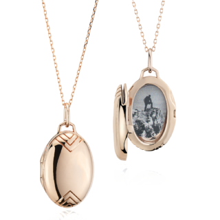 17" Petite Oval Locket with Chevron Detail in 18k Rose Gold (0.8 mm)