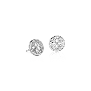Petite Geometric Floral Stud Earrings in Sterling Silver