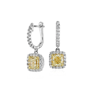 Yellow Diamond Drop Earrings with Halos in 18k White and Yellow Gold (2 3/8 ct. tw.)