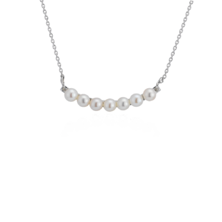 Petite Freshwater Cultured Pearl Smile Necklace in Sterling Silver (3-4mm)