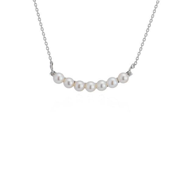 Petite Freshwater Cultured Pearl Smile Necklace in Sterling Silver (3-4mm)