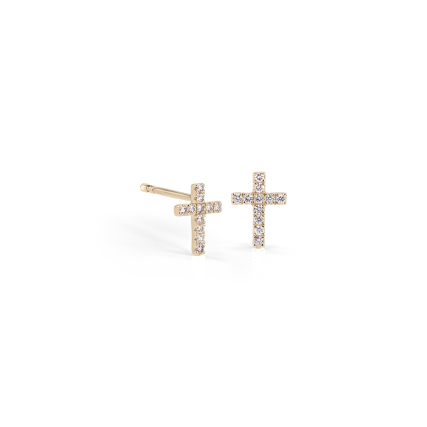 Mini Diamond Cross Stud Earrings 14k Yellow Gold (1/12 ct. tw.)