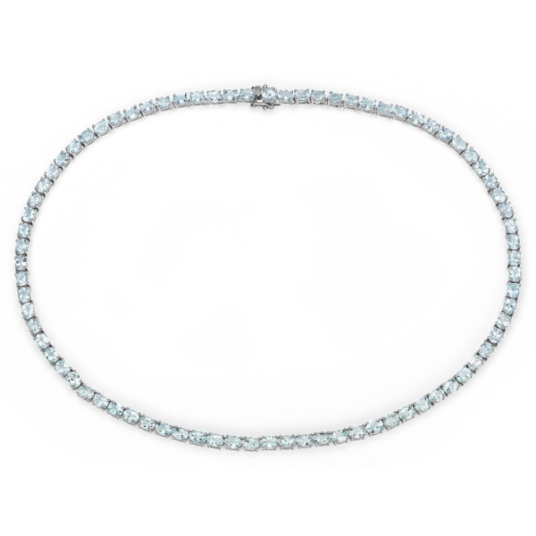 Oval Aquamarine Eternity Necklace in Sterling Silver (5x4mm)