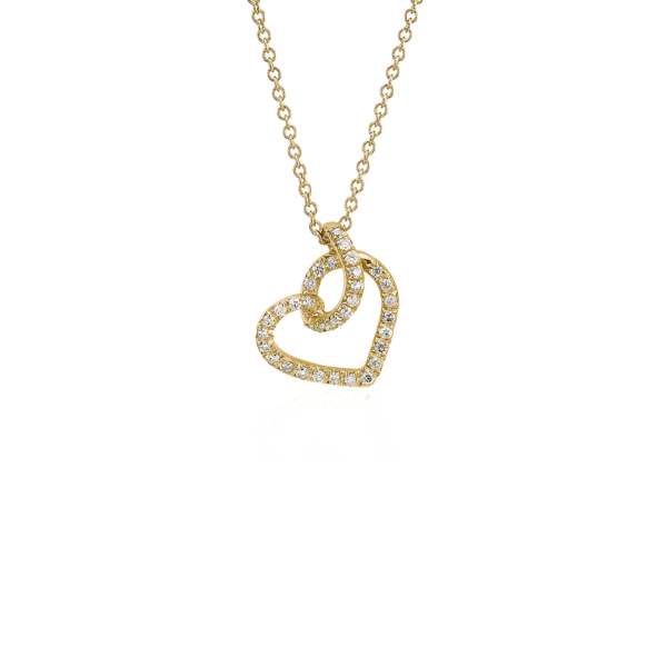 Diamond Twist Pavé Heart Pendant in 14k Yellow Gold (1/6 ct. tw.)