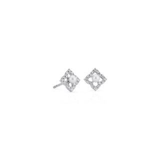 Petite Freshwater Cultured Pearl Floral Stud Earrings in 14k White Gold (2.4mm)