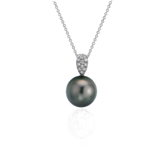 Tahitian Cultured Pearl Pendant with Diamond Teardrop in 14k White Gold (10-10.5mm)