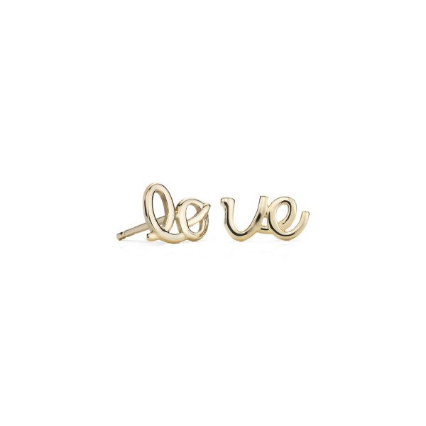 LOVE Mismatched Stud Earrings in 14k Yellow Gold