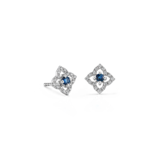 Petite Sapphire Floral Stud Earrings in 14k White Gold (2.4mm)