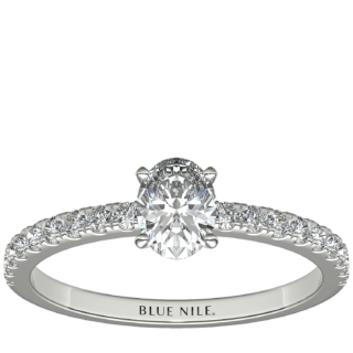 1/2 Carat Ready-to-Ship Oval-Cut Petite Pavé Diamond Engagement Ring in Platinum
