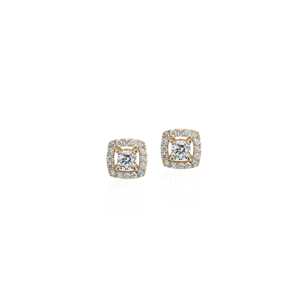 Cushion-Cut Diamond Halo Stud Earrings in 14k Yellow Gold (1/3 ct. tw.)