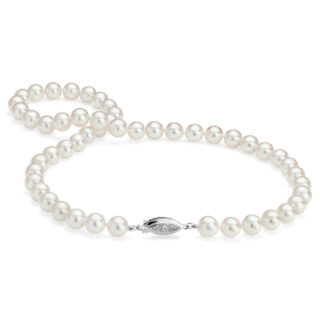 Premier Akoya Cultured Pearl Strand Necklace with Diamond Clasp in 18k White Gold (8.0-8.5mm)