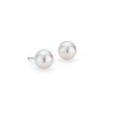 Premier Akoya Cultured Pearl Stud Earrings in 18k White Gold (7.0-7.5mm)