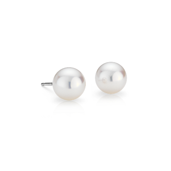 Premier Akoya Cultured Pearl Stud Earrings in 18k White Gold (8.0-8.5mm)