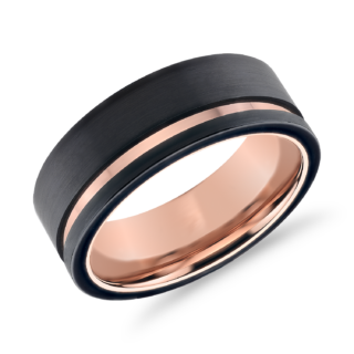 Asymmetrical Black & Rose Engraved Wedding Ring in Tungsten (8mm)