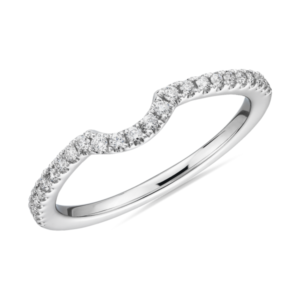 Curved Pavé Diamond Wedding Ring in 14k White Gold (1/6 ct. tw.)