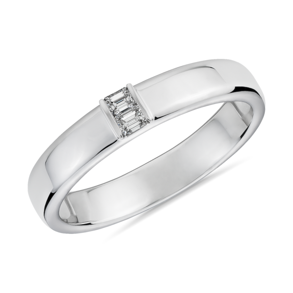 Double Emerald Diamond Wedding Ring in 18k White Gold (4 mm
