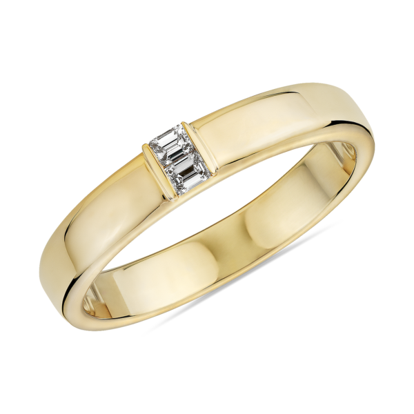 Double Emerald Diamond Wedding Ring in 18k Yellow Gold (4 mm