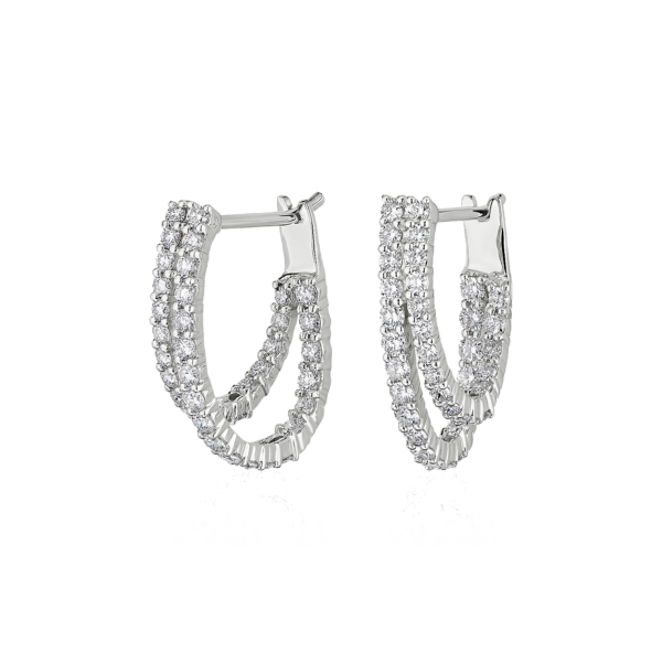 Double Tier Diamond Hoop Earrings in 14K White Gold (1 1/3 ct. tw.)