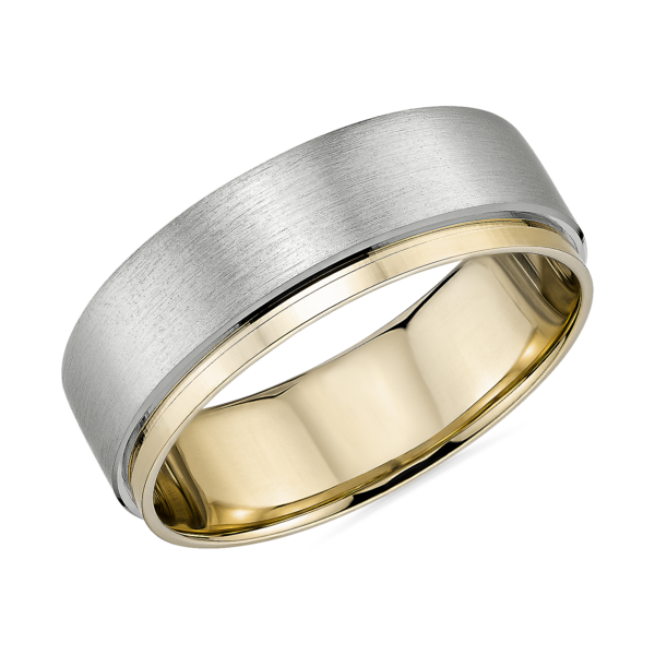 Asymmetrical Polish Edge Matte Wedding Ring in Platinum and 18k Yellow Gold (7mm)