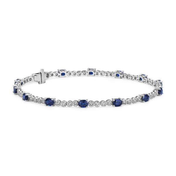 Oval Sapphire and Diamond Bracelet in 14k White Gold